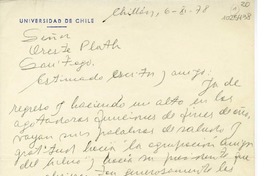 [Carta] 1979 noviembre 6, Chillán, Chile [a] Oreste Plath  [manuscrito] Sergio Hernández.