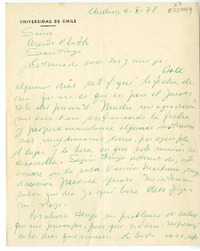 [Carta] 1978 octubre 9, Chillán, Chile [a] Oreste Plath  [manuscrito] Sergio Hernández.