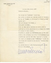 [Carta] 1977 abril 1, Linares, Chile [a] Oreste Plath  [manuscrito] Manuel Francisco Mesa Seco.