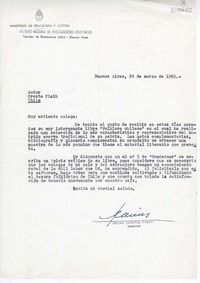 [Carta] 1962 marzo 29, Buenos Aires, Argentina [a] Oreste Plath  [manuscrito] Julián Bernardo Cáceres Freyre.