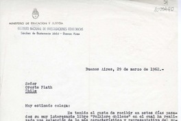 [Carta] 1962 marzo 29, Buenos Aires, Argentina [a] Oreste Plath  [manuscrito] Julián Bernardo Cáceres Freyre.