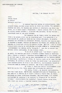 [Carta] 1977 febrero 3, Chillán, Chile [a] Oreste Plath  [manuscrito] Juan Gabriel Araya G.