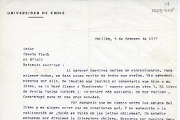 [Carta] 1977 febrero 3, Chillán, Chile [a] Oreste Plath  [manuscrito] Juan Gabriel Araya G.