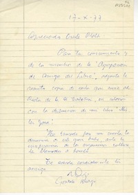 [Carta] 1977 octubre 17, [Curico], [Chile] [a] Oreste Plath  [manuscrito] Gonzalo Drago.