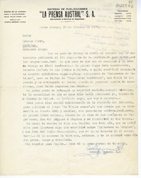 [Carta] 1976 febrero 24, Punta Arenas, Chile [a] Oreste Plath  [manuscrito] Osvaldo Wegmann H.