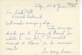 [Carta] 1978 junio 10, Santiago, Chile [a] Oreste Plath  [manuscrito] Alicia Morel.