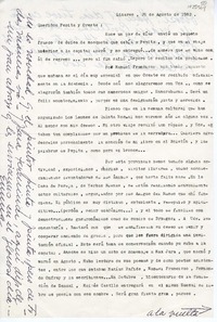 [Carta] 1982 agosto 29, Linares, Chile [a] Oreste Plath  [manuscrito] Emma Jauch.
