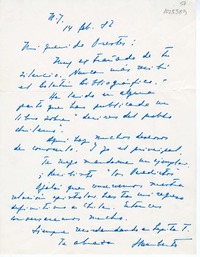 [Carta] 1982 febrero 14, New York [a] Oreste Plath  [manuscrito] Humberto Díaz Casanueva.