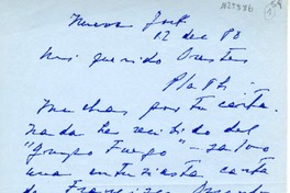 [Carta] 1988 diciembre 12, Nueva York [a] Oreste Plath  [manuscrito] Humberto Díaz Casanueva.