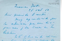 [Carta] 1980 octubre 28, New York [a] Oreste Plath  [manuscrito] Humberto Díaz Casanueva.