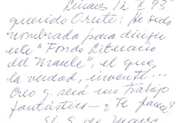 [Carta] 1993 febrero 12, Linares, Chile [a] Oreste Plath  [manuscrito] Emma Jauch.