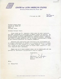 [Carta] 1982 mayo 17, Florida [a] Oreste Plath, Santiago de Chile  [manuscrito] Helen Safa.