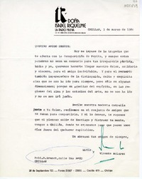 [Carta] 1986 marzo 3, Chillán, Chile [a] Oreste Plath  [manuscrito] Vicente Aciares.