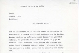 [Carta] 1986 marzo 6, Talca, Chile [a] Oreste Plath  [manuscrito] Matías Rafide.