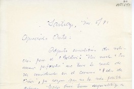 [Carta] 1981 noviembre 5, Santiago, Chile [a] Oreste Plath  [manuscrito] Gonzalo Drago.