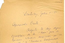 [Carta] 1981 julio 1, Santiago, Chile [a] Oreste Plath  [manuscrito] Gonzalo Drago.