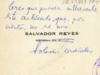 [Tarjeta] [1960], [Santiago], [Chile] [a] Oreste Plath  [manuscrito] Salvador Reyes.