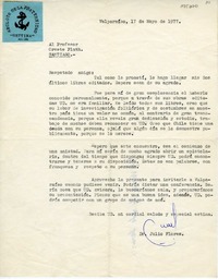 [Carta] 1977 mayo 17, Valparaíso, Chile [a] Oreste Plath, Santiago  [manuscrito] Julio Flores.
