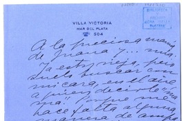 [Carta] [1939] Mar del Plata, [Buenos Aires] [a] Juana de Ibarbourou  [manuscrito] Gabriela Mistral .