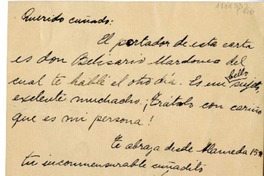 [Tarjeta] [cerca de 1939] [Santiago, Chile] [a su] Querido cuñado [Diego Dublé Urrutia]  [manuscrito] Vicente Huidobro.