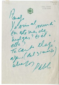 [Carta] 1968 mayo 17, Isla Negra, Chile [a] Hans Ehrmann  [manuscrito] Pablo Neruda.