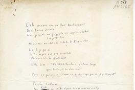 [Esto ocurre en un Bar restaurant]  [manuscrito] Jorge Teillier.