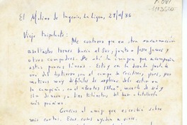 [Tarjeta postal] 1986 enero 29, La Ligua, Chile, [al] Viejo tripulante  [manuscrito] Jorge Teillier.