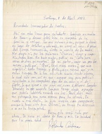 [Carta] 1983 abril 8, Santiago, Chile [al] Recordado trasvasijador de toreles, [Juan Cristobal]  [manuscrito] Rolando Cárdenas.
