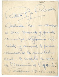 [Carta] 1963 julio 17, Vallenar, Chile [a] Alfonso Alcalde  [manuscrito] Pablo de Rokha.
