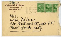 [Carta] 1947 julio 26, Bolton Landing, Nueva York [a] Lola Falcón  [manuscrito] Luis Enrique Délano.