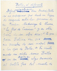 Bello, el diferente  [manuscrito] Joaquín Edwards Bello.