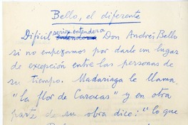 Bello, el diferente  [manuscrito] Joaquín Edwards Bello.