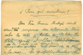 Para qué escribimos?  [manuscrito] Joaquín Edwards Bello.