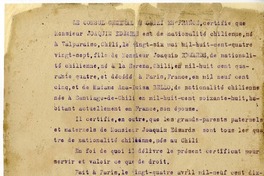 [Certificado] 1918 abr. 25, París, Francia [a] Joaquín Edwards Bello  [manuscrito] Consulado de Chile (Francia).