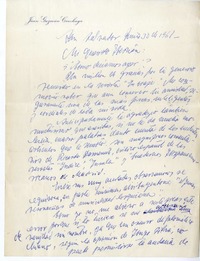 [Carta] 1961 junio 30, El Salvador [a] Hernán del Solar  [manuscrito] Juan Guzmán Cruchaga.