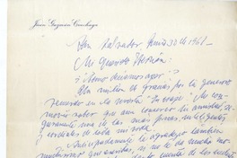 [Carta] 1961 junio 30, El Salvador [a] Hernán del Solar  [manuscrito] Juan Guzmán Cruchaga.