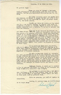[carta] 1951 julio 30, Londres, Inglaterra [a] Juan Guzmán Cruchaga  [manuscrito] Salvador Reyes.