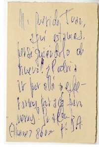 [Tarjeta] [1965], Santiago, Chile [a] Juan Guzmán Cruchaga  [manuscrito] Hernán Díaz Arrieta.