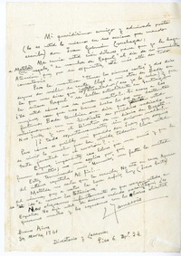 [carta] 1961, marzo 30, Buenos Aires, Argentina [a] Juan Guzmán Cruchaga  [manuscrito] Eduardo Yamarois.