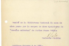 [Recibo] 1940 febrero 2, Santiago, Chile [a] Biblioteca Nacional de Chile  [manuscrito] Norberto Pinilla.