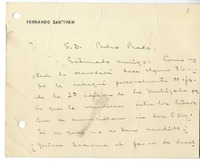 [Tarjeta] 1917, Santiago, Chile [a] Pedro Prado  [manuscrito] Fernando Santivan.
