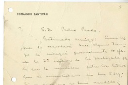 [Tarjeta] 1917, Santiago, Chile [a] Pedro Prado  [manuscrito] Fernando Santivan.