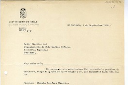 [Carta] 1968 septiembre 4, Santiago, Chile [a] Biblioteca Nacional de Chile  [manuscrito] Hernán Ramírez Necochea.