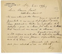 [Carta] 1921 enero 21, Santiago, Chile [a] Ramón Laval  [manuscrito] Alberto Ried Silva.