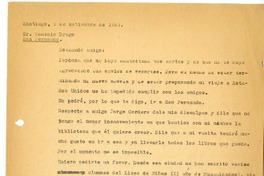 [Carta] 1957 septiembre 5, Santiago, Chile [a] Gonzalo Drago  [manuscrito] Manuel Rojas.
