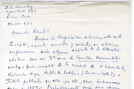 [Carta] 1970 marzo 13, Lima, Perú [a] Raúl Silva Castro  [manuscrito] Luis Alberto Sánchez.