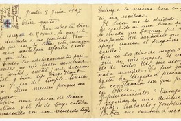 [Carta] 1927 junio 9, París, Francia [a una amiga "Monito"]  [manuscrito] Elvira Santa Cruz Ossa (Roxane).