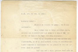 [Carta] 1962 noviembre 1, Santiago, Chile [a] Pedro Olmos  [manuscrito] Augusto Santelices.
