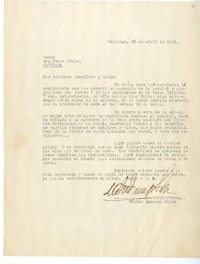 [Carta] 1951 abril 23, Santiago, Chile [a] Pedro Prado  [manuscrito] Víctor Domingo Silva.