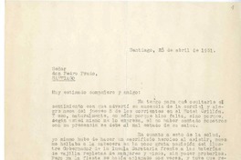 [Carta] 1951 abril 23, Santiago, Chile [a] Pedro Prado  [manuscrito] Víctor Domingo Silva.